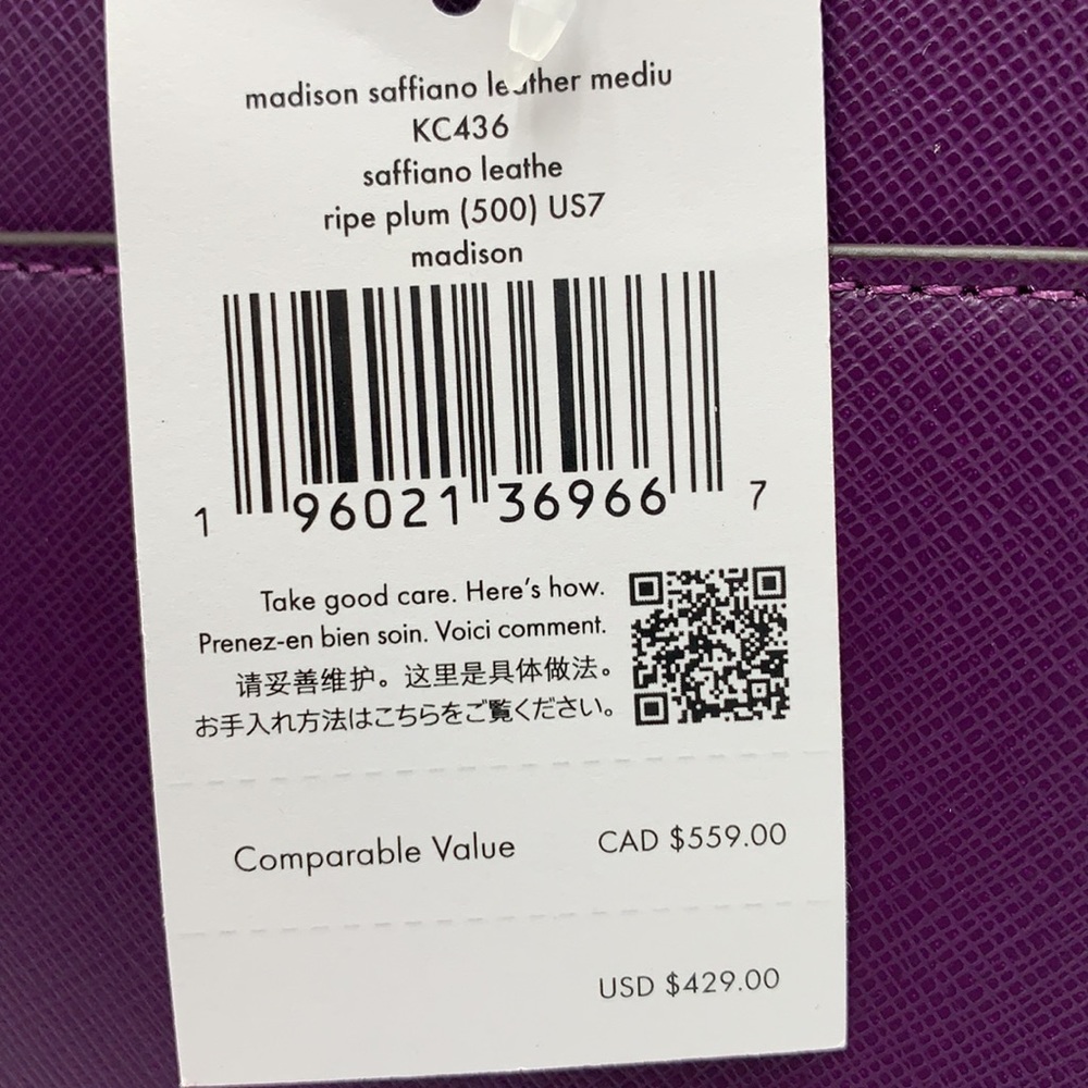 KATE SPADE Madison Saffiano Leather Medium Satchel RIPE PLUM COLOR - Picture 7 of 13